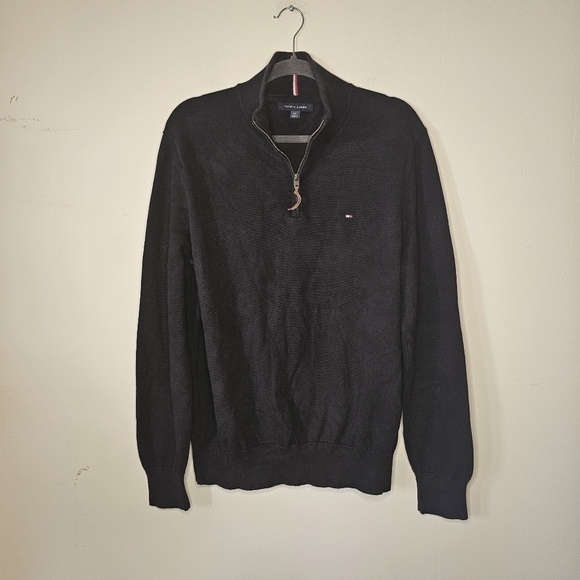 Tommy Hilfiger Black Sweater Collared Quarter Zip Size Large - Picture 2 of 7